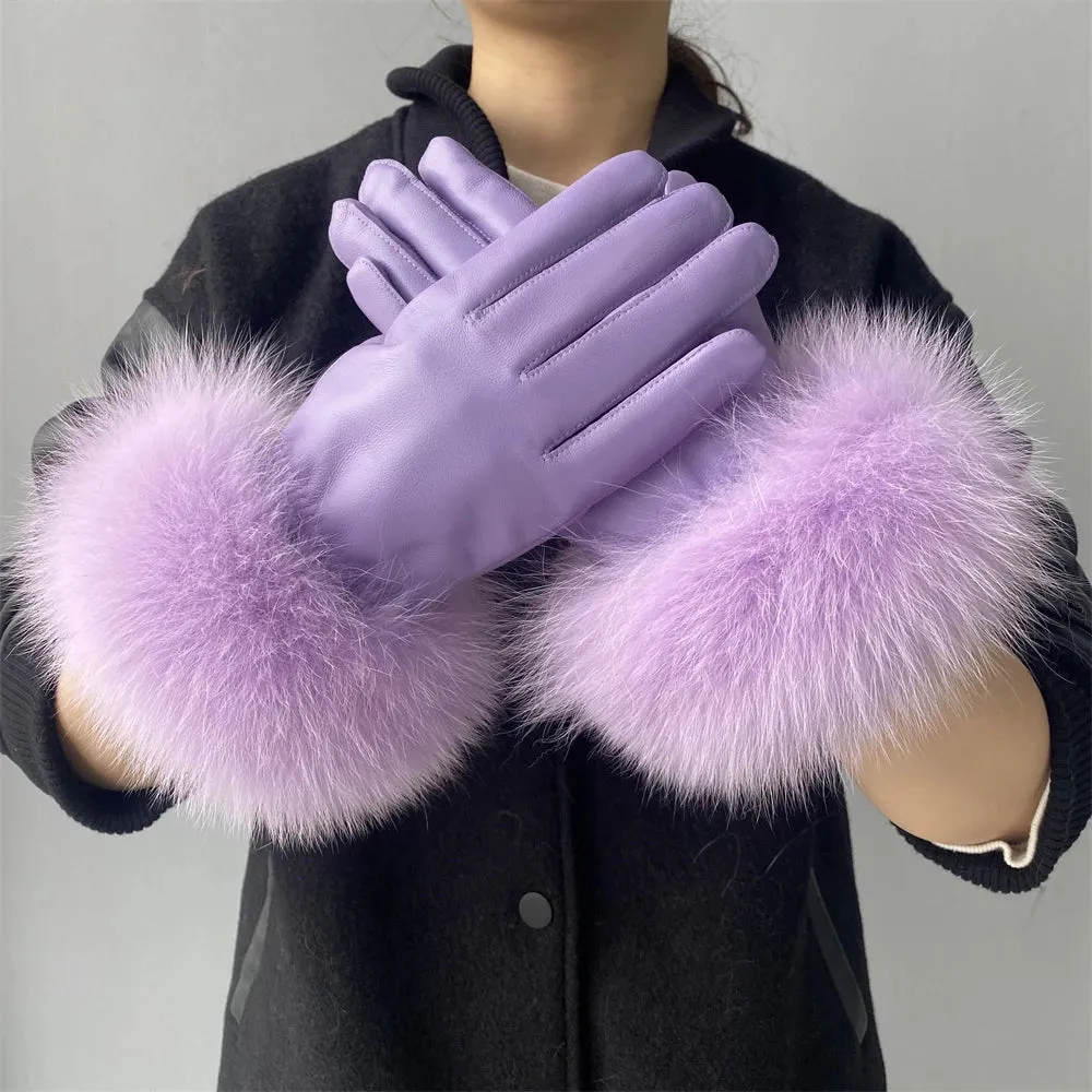 Gloves Made Of Genuine Leather And Fox Fur