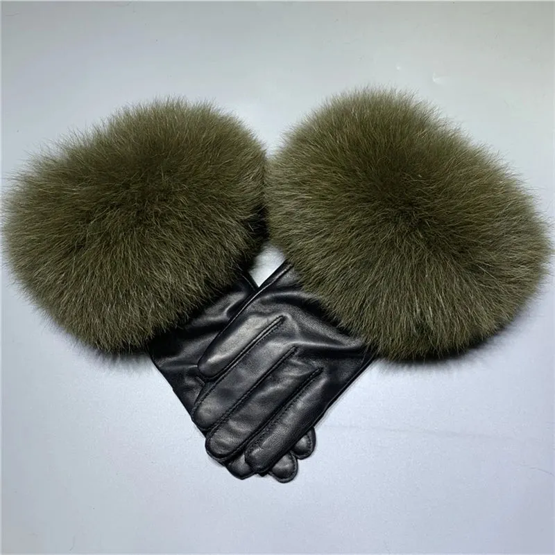 Gloves Made Of Genuine Leather And Fox Fur