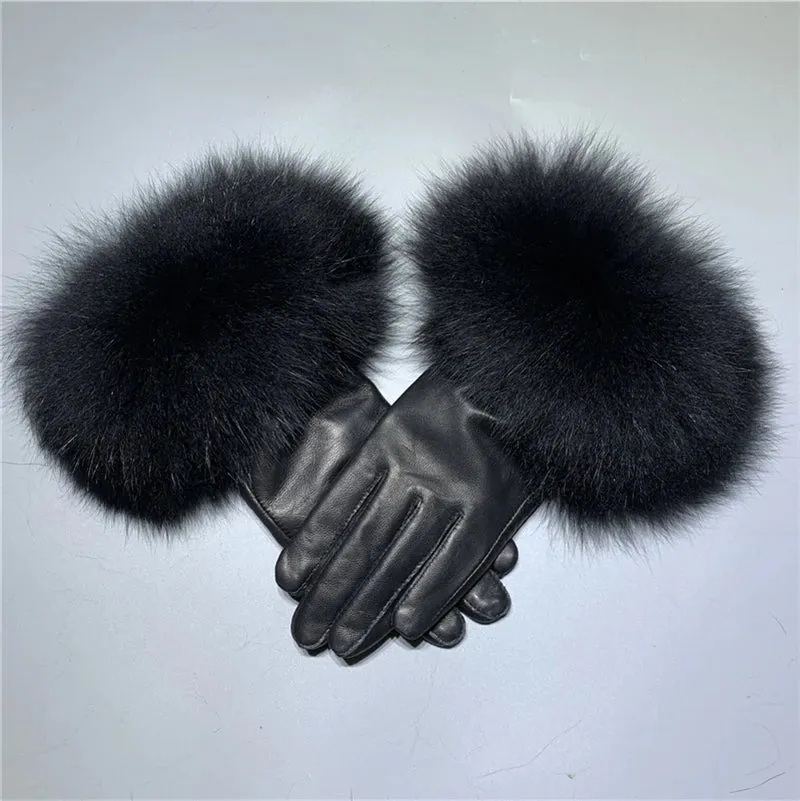 Gloves Made Of Genuine Leather And Fox Fur