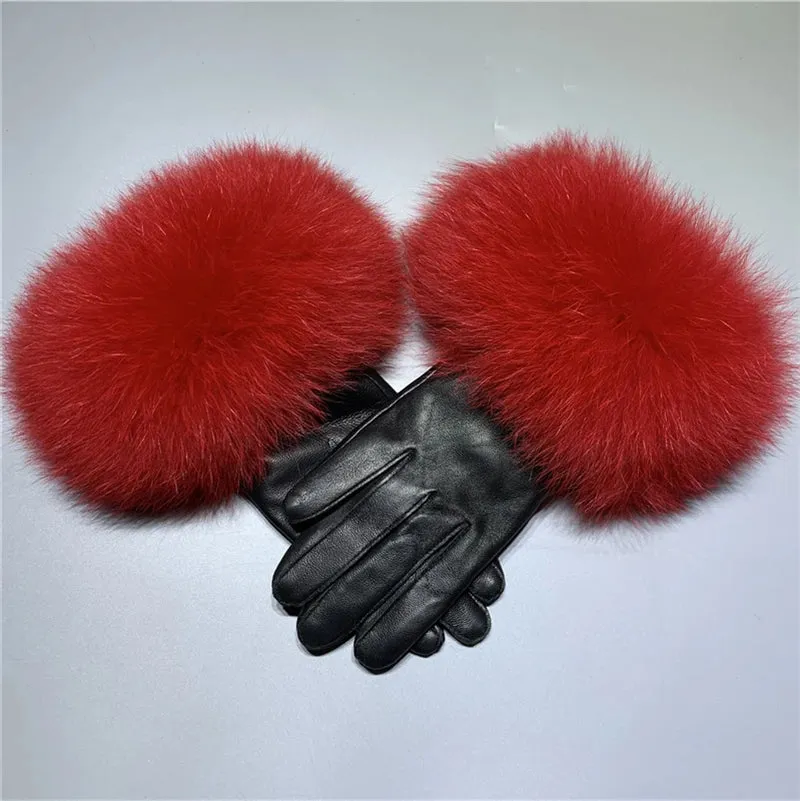 Gloves Made Of Genuine Leather And Fox Fur