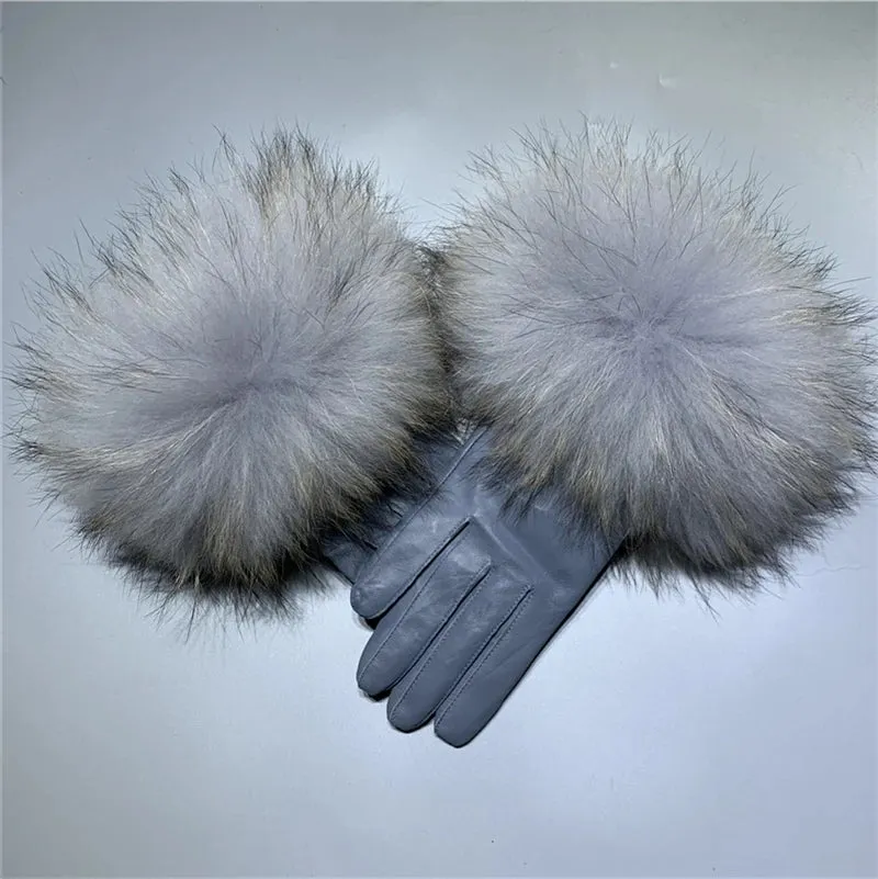 Gloves Made Of Genuine Leather And Fox Fur