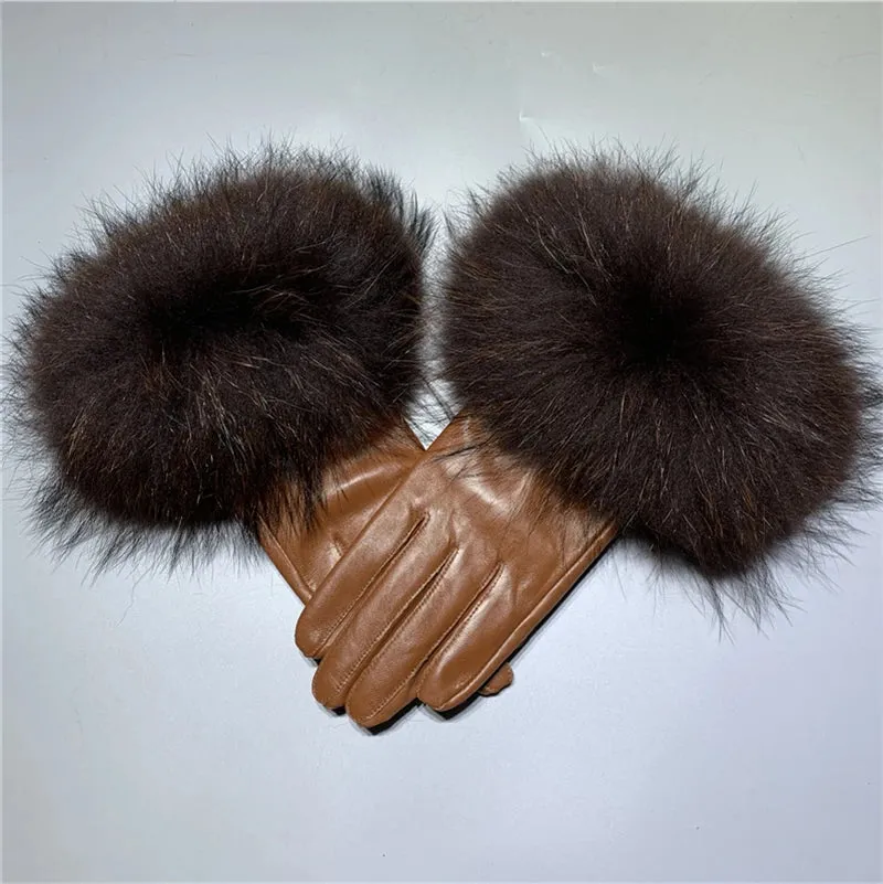 Gloves Made Of Genuine Leather And Fox Fur