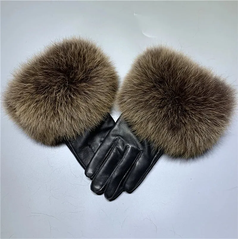 Gloves Made Of Genuine Leather And Fox Fur