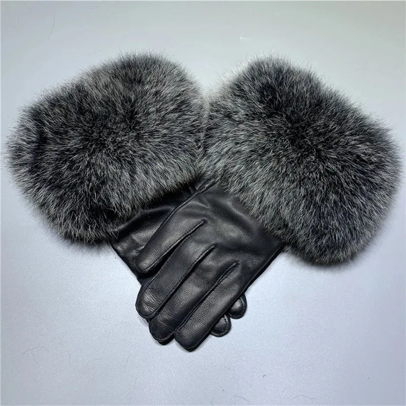 Gloves Made Of Genuine Leather And Fox Fur