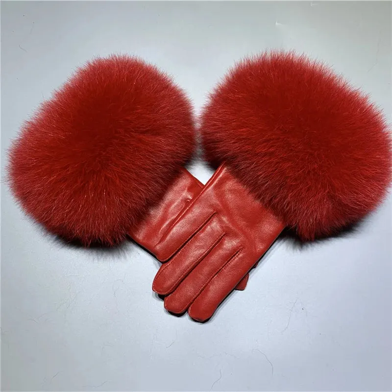 Gloves Made Of Genuine Leather And Fox Fur