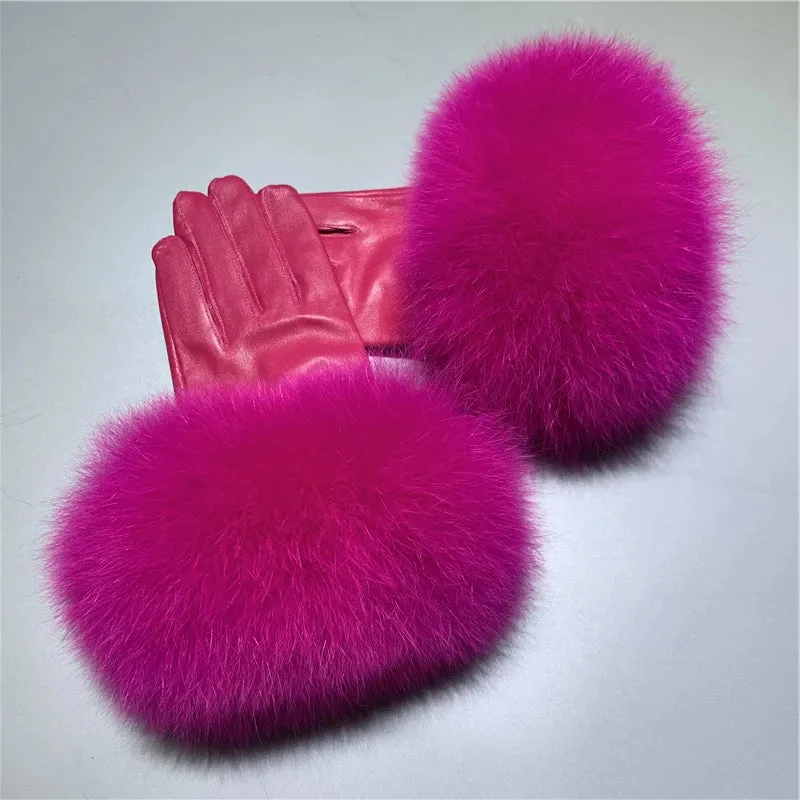 Gloves Made Of Genuine Leather And Fox Fur