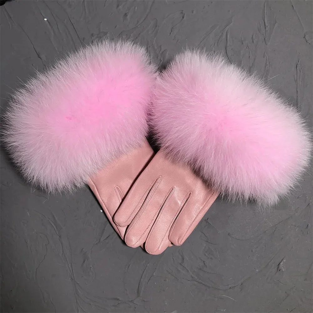 Gloves Made Of Genuine Leather And Fox Fur