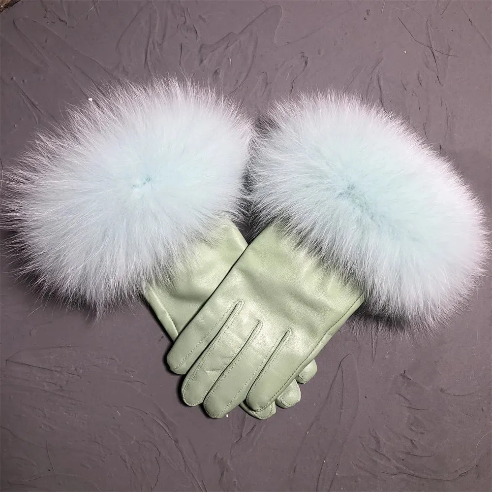 Gloves Made Of Genuine Leather And Fox Fur