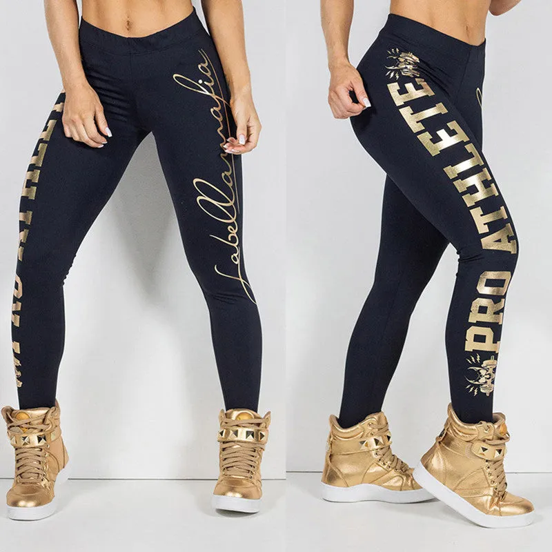 Gold lettered offset sports pants