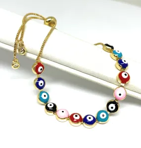 Gold Plated Evil Eye Multi-Color Adjustable Bracelet