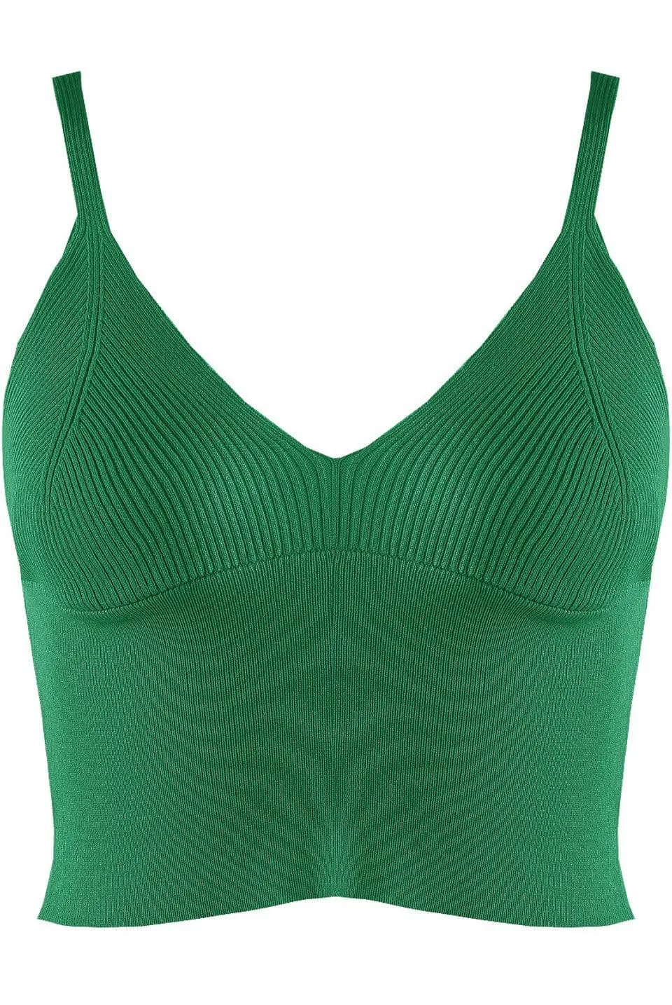 Green Ribbed Knit Strappy Crop Top