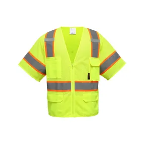 GSS Class 3 Hi Vis Lime Two Tone Reflective Safety Vest with 6 Pockets 2503