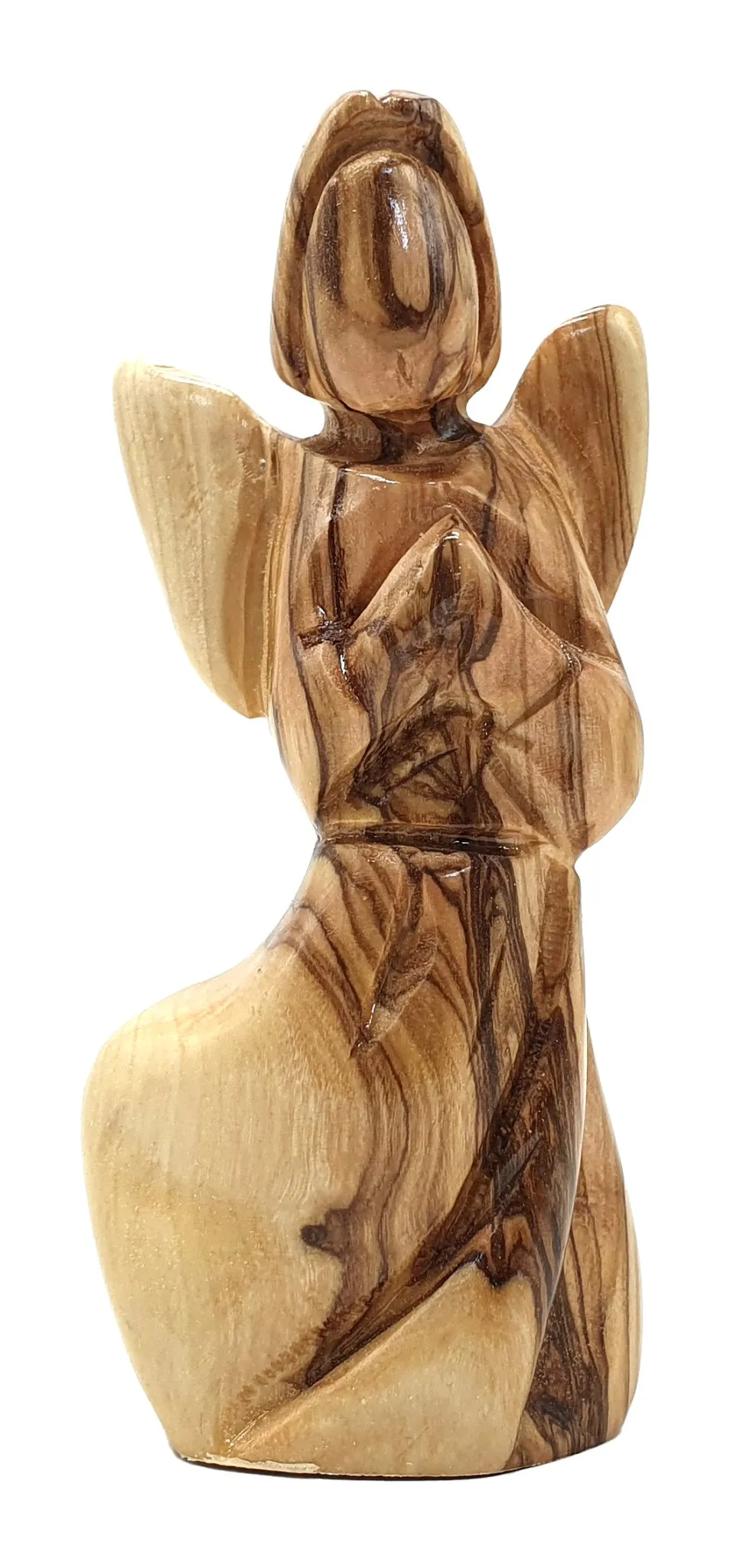 Hand-Crafted Olive Wood Praying Angel Statue - Bethlehem Made, 4.1 Inches, Spiritual Home Decor