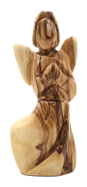 Hand-Crafted Olive Wood Praying Angel Statue - Bethlehem Made, 4.1 Inches, Spiritual Home Decor