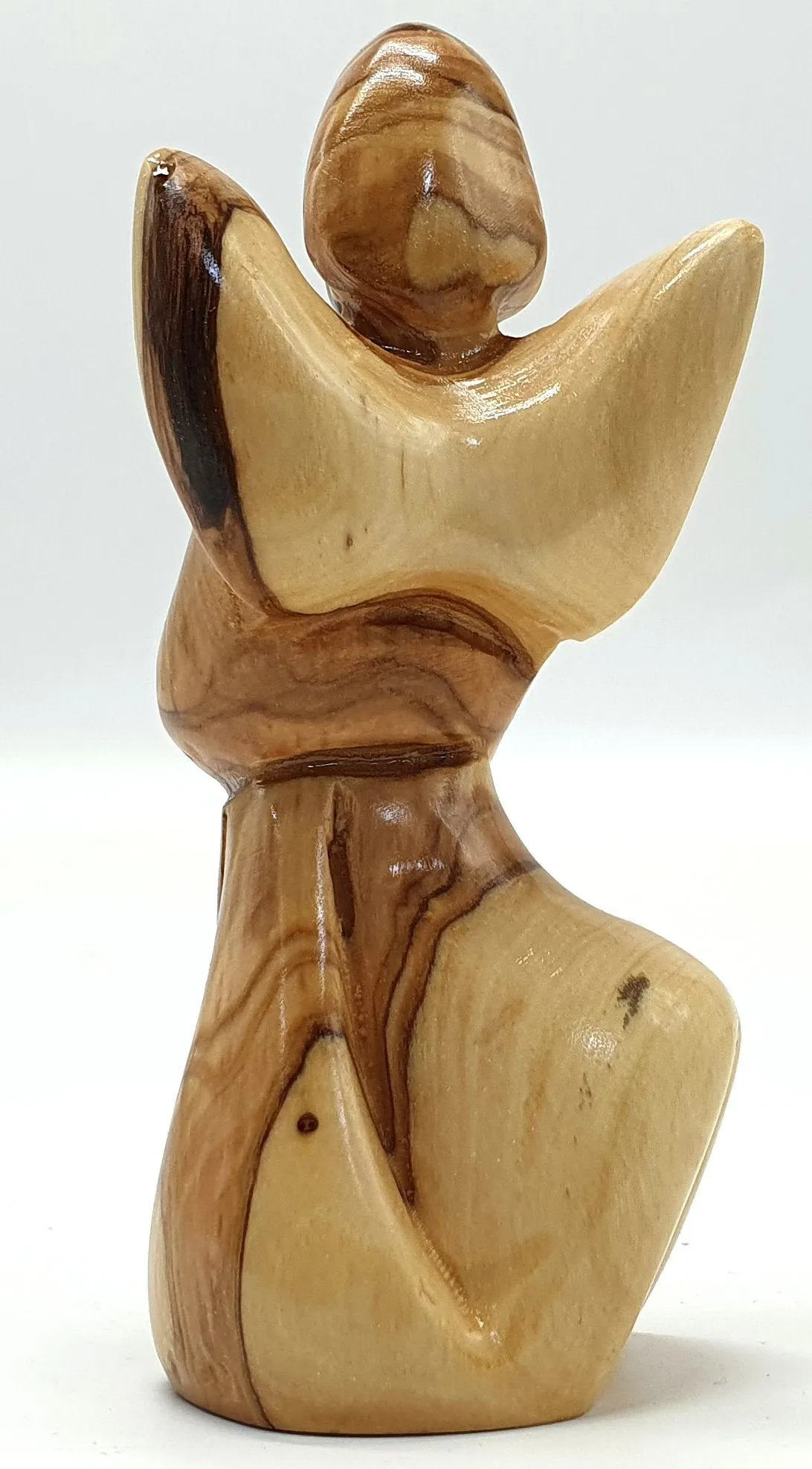 Hand-Crafted Olive Wood Praying Angel Statue - Bethlehem Made, 4.1 Inches, Spiritual Home Decor