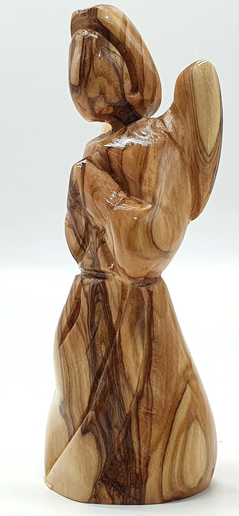 Hand-Crafted Olive Wood Praying Angel Statue - Bethlehem Made, 4.1 Inches, Spiritual Home Decor