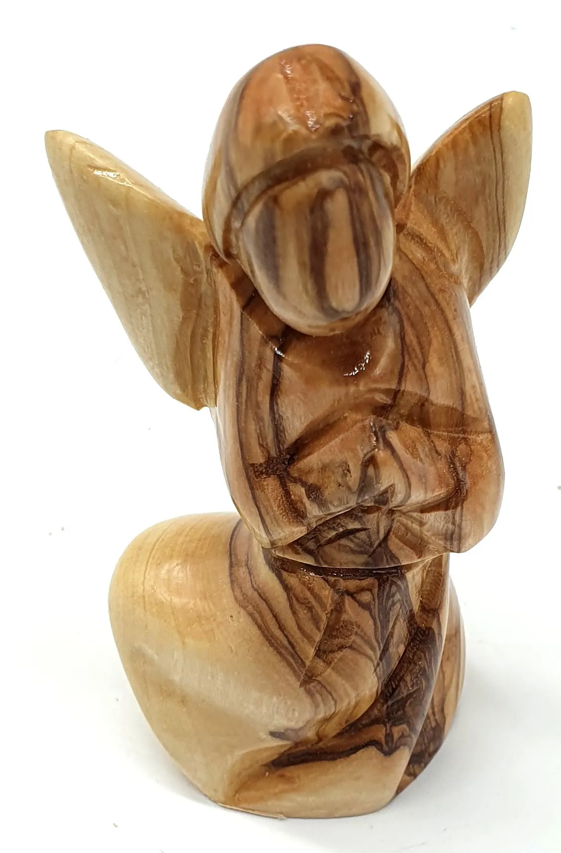 Hand-Crafted Olive Wood Praying Angel Statue - Bethlehem Made, 4.1 Inches, Spiritual Home Decor