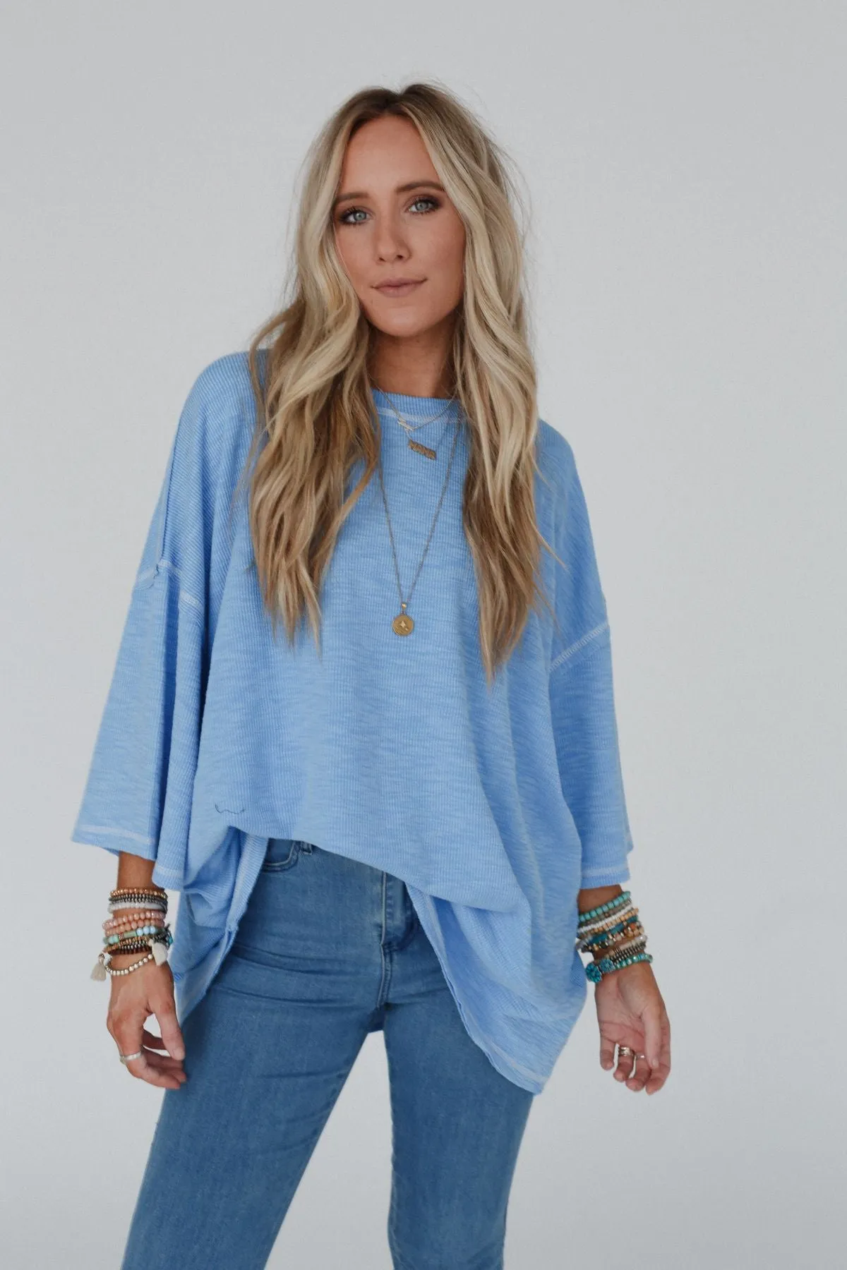 Heavens Hug Oversized Ribbed Top - Blue