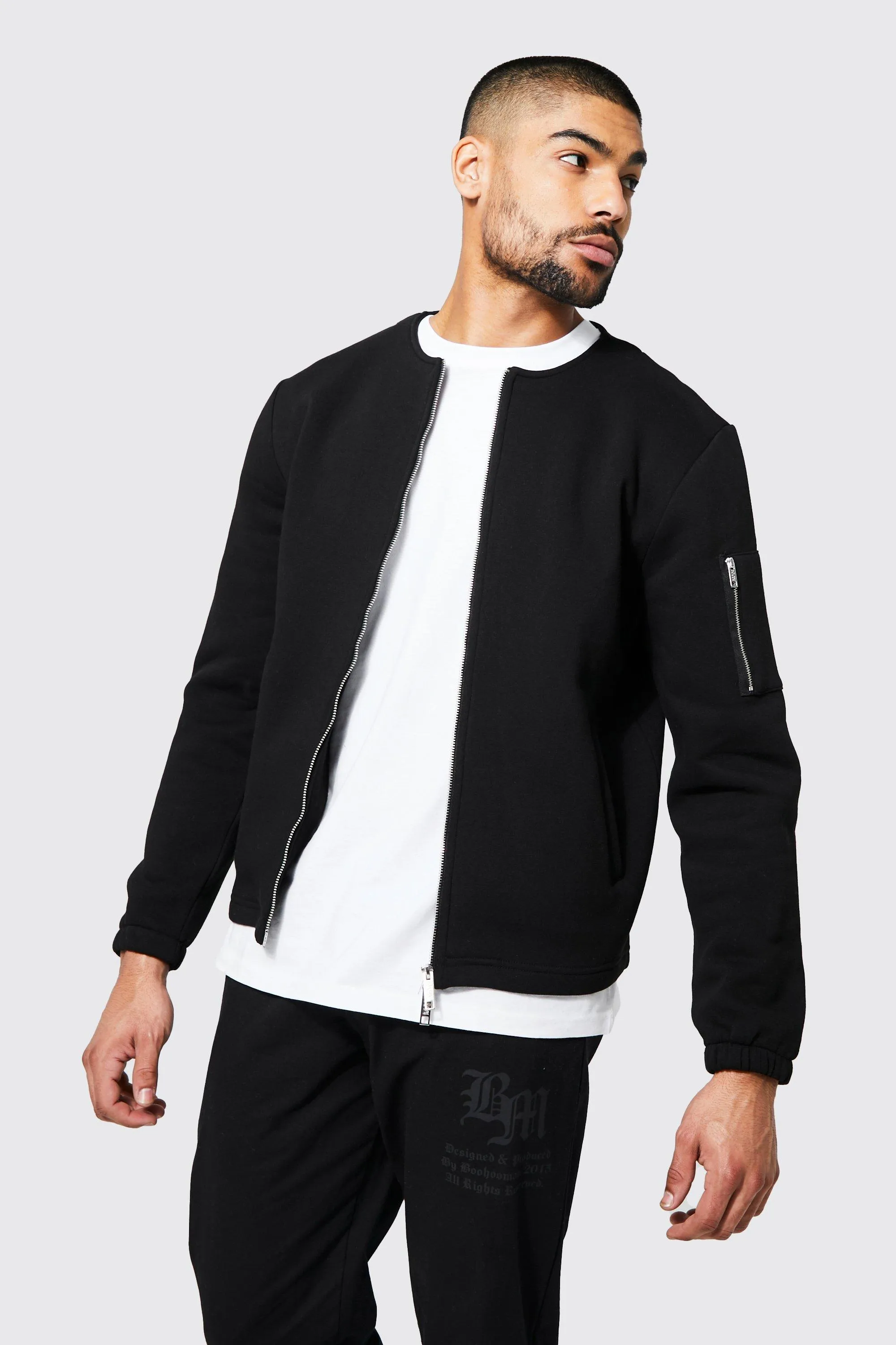 Heavy Jersey Collarless Double End Zip Bomber