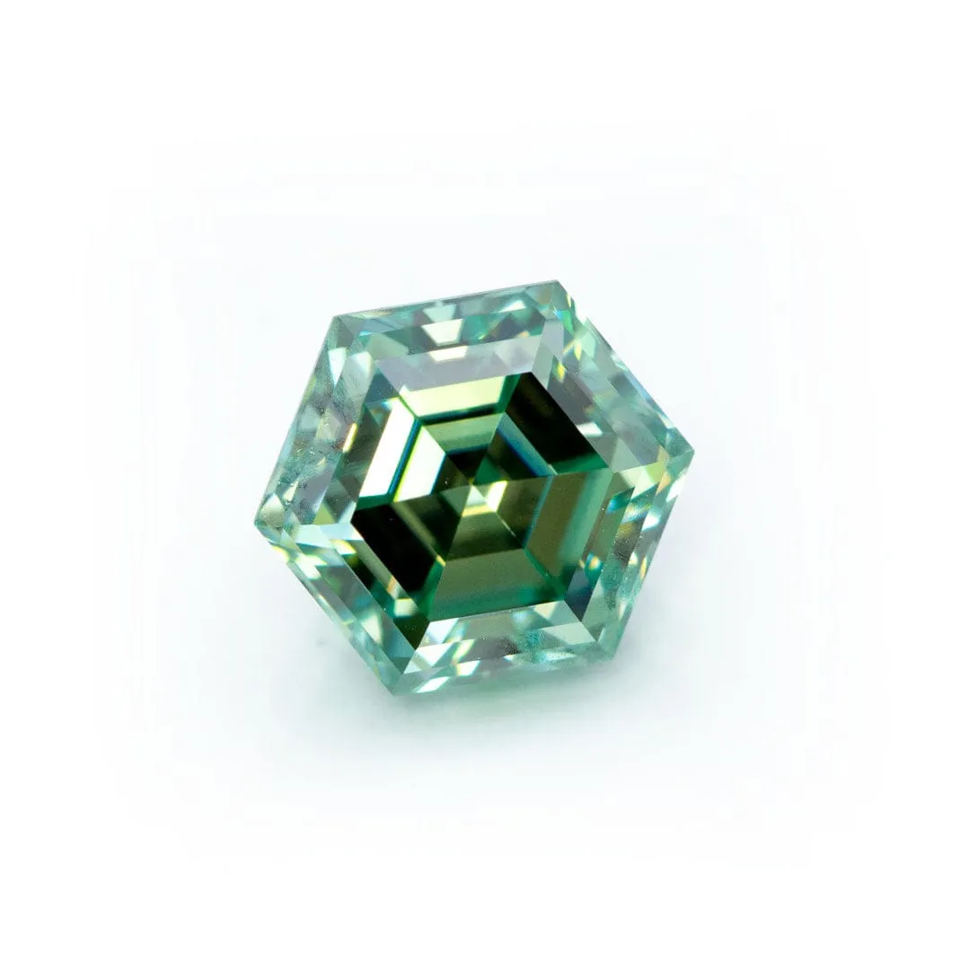 Hexagon Step Cut Teal Blue Moissanite Gemstone