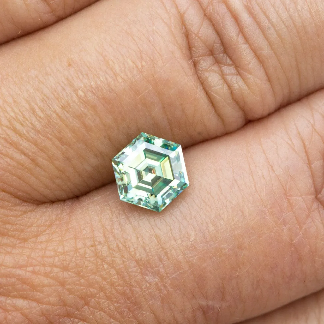 Hexagon Step Cut Teal Blue Moissanite Gemstone