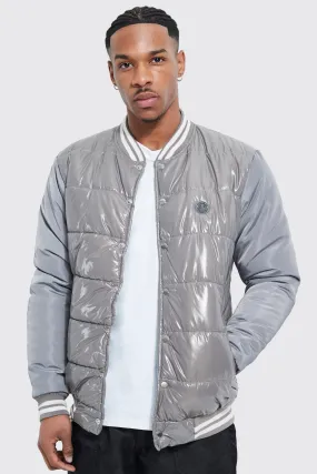 High Shine Quilted Varsity Bomber