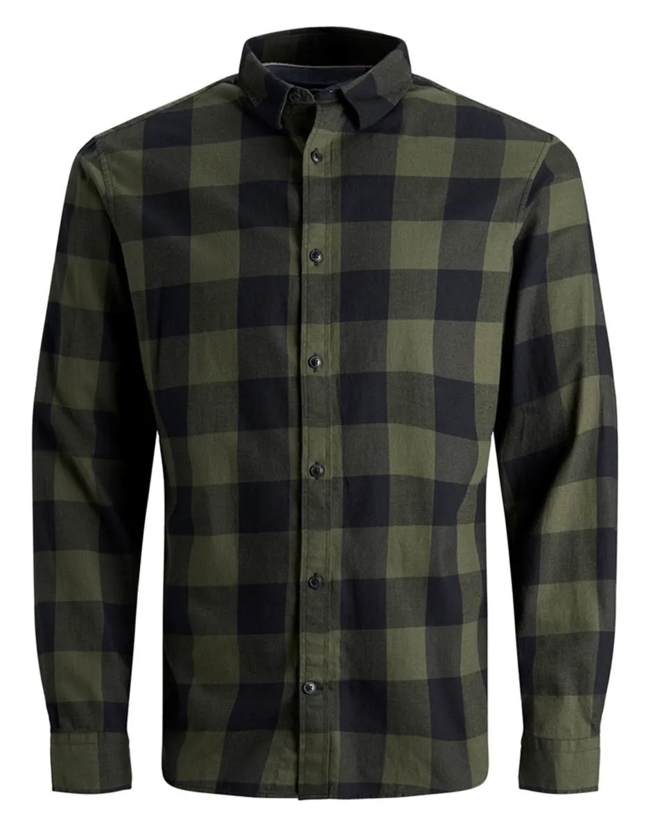 Jack & Jones Gingham Twill Check Long Sleeve Shirt Dusty Olive