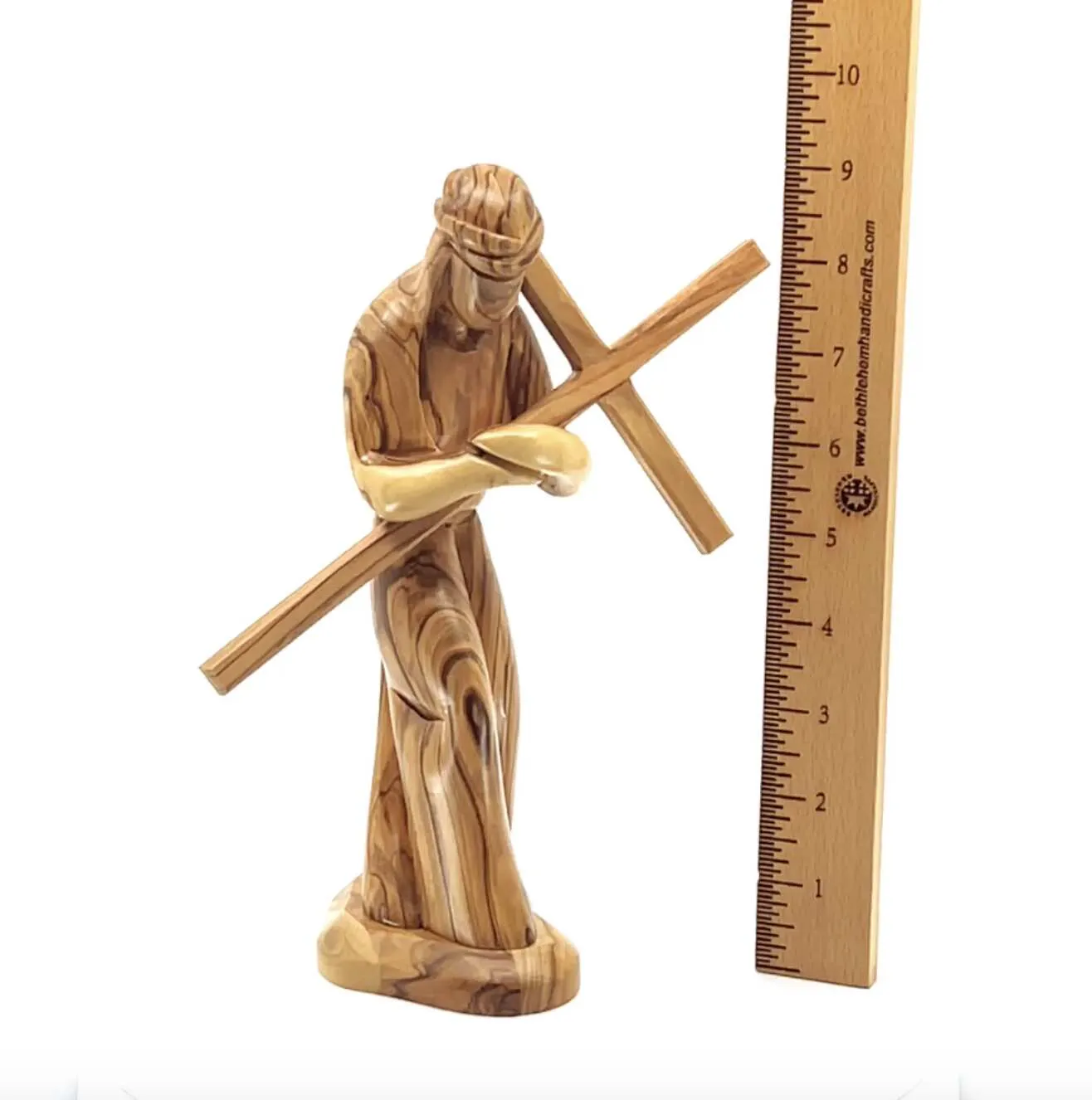 Jesus Christ Holding Cross, 9.1 Carving in Olive Wood from Holy Land