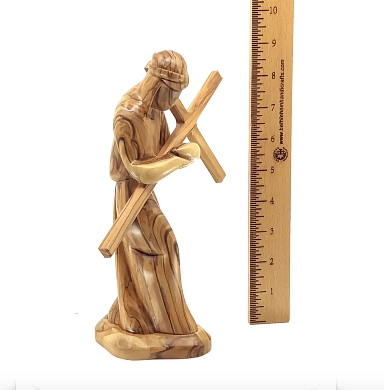 Jesus Christ Holding Cross, 9.1 Carving in Olive Wood from Holy Land