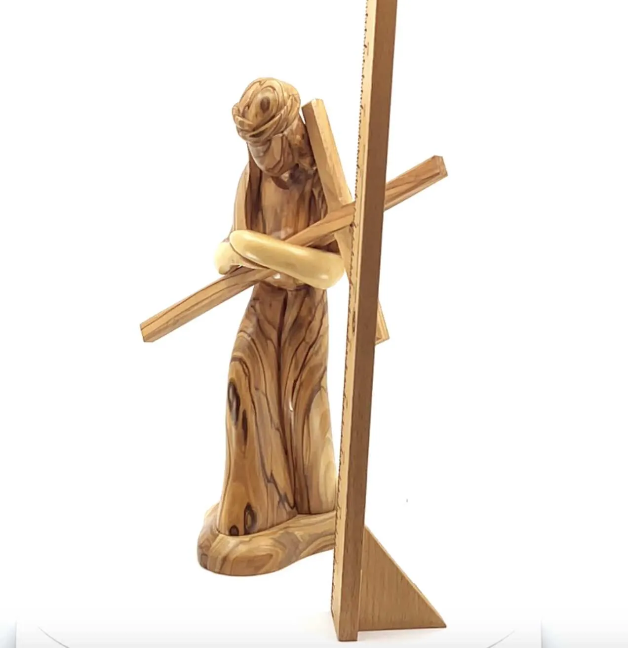 Jesus Christ Holding Cross, 9.1 Carving in Olive Wood from Holy Land