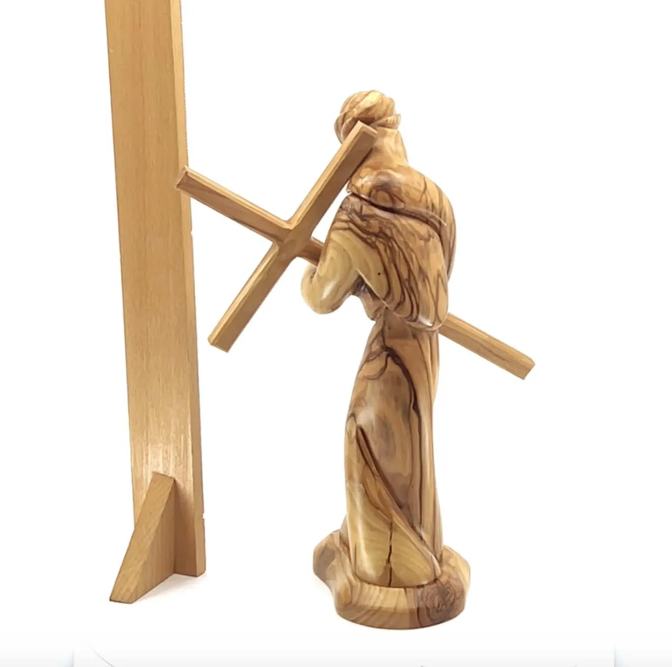 Jesus Christ Holding Cross, 9.1 Carving in Olive Wood from Holy Land