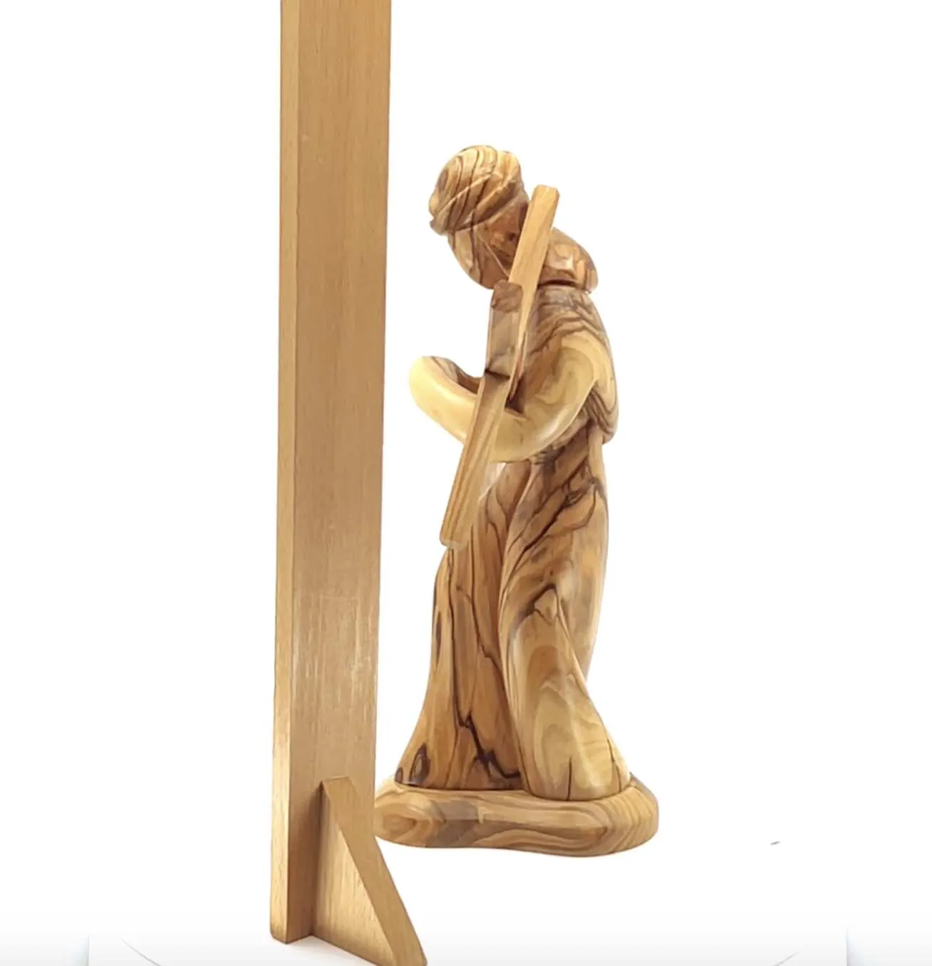 Jesus Christ Holding Cross, 9.1 Carving in Olive Wood from Holy Land