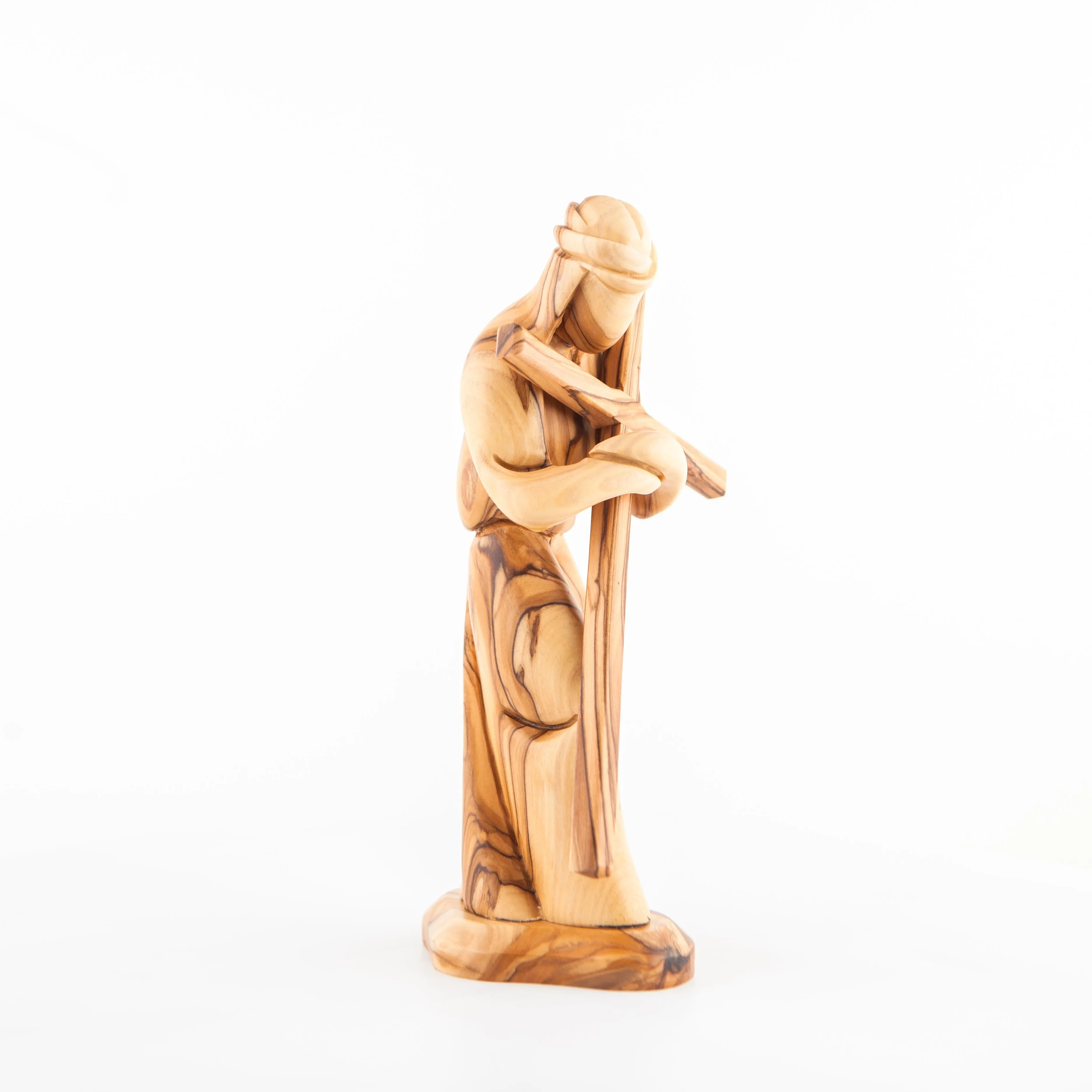 Jesus Christ Holding Cross, 9.1 Carving in Olive Wood from Holy Land