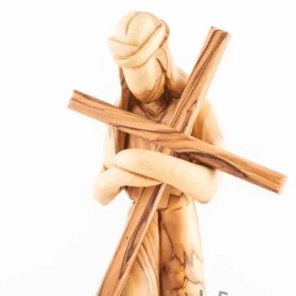 Jesus Christ Holding Cross, 9.1 Carving in Olive Wood from Holy Land