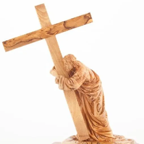 Jesus Christ Holding Cross Wooden Sculpture 13