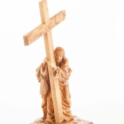 Jesus Christ Holding Cross Wooden Sculpture 13