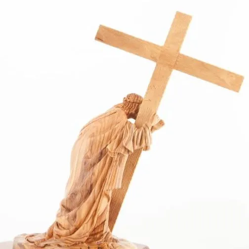 Jesus Christ Holding Cross Wooden Sculpture 13