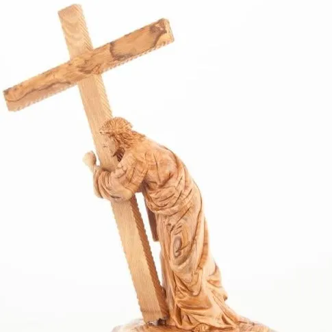 Jesus Christ Holding Cross Wooden Sculpture 13