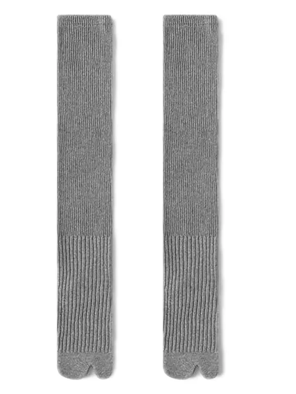 Knee-High Ribbed Tabi Socks - Grey