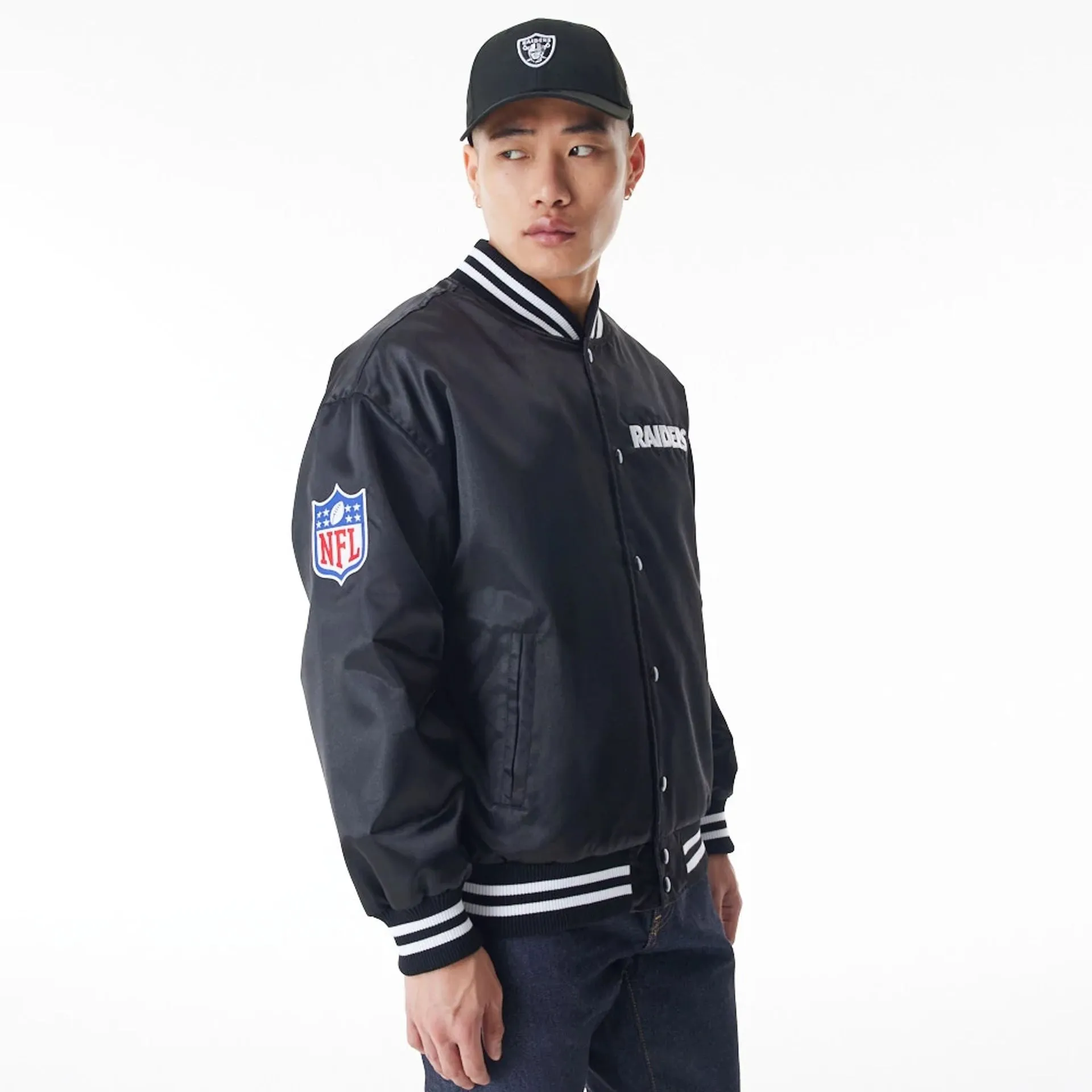 Las Vegas Raiders NFL Black Satin Bomber Jacket