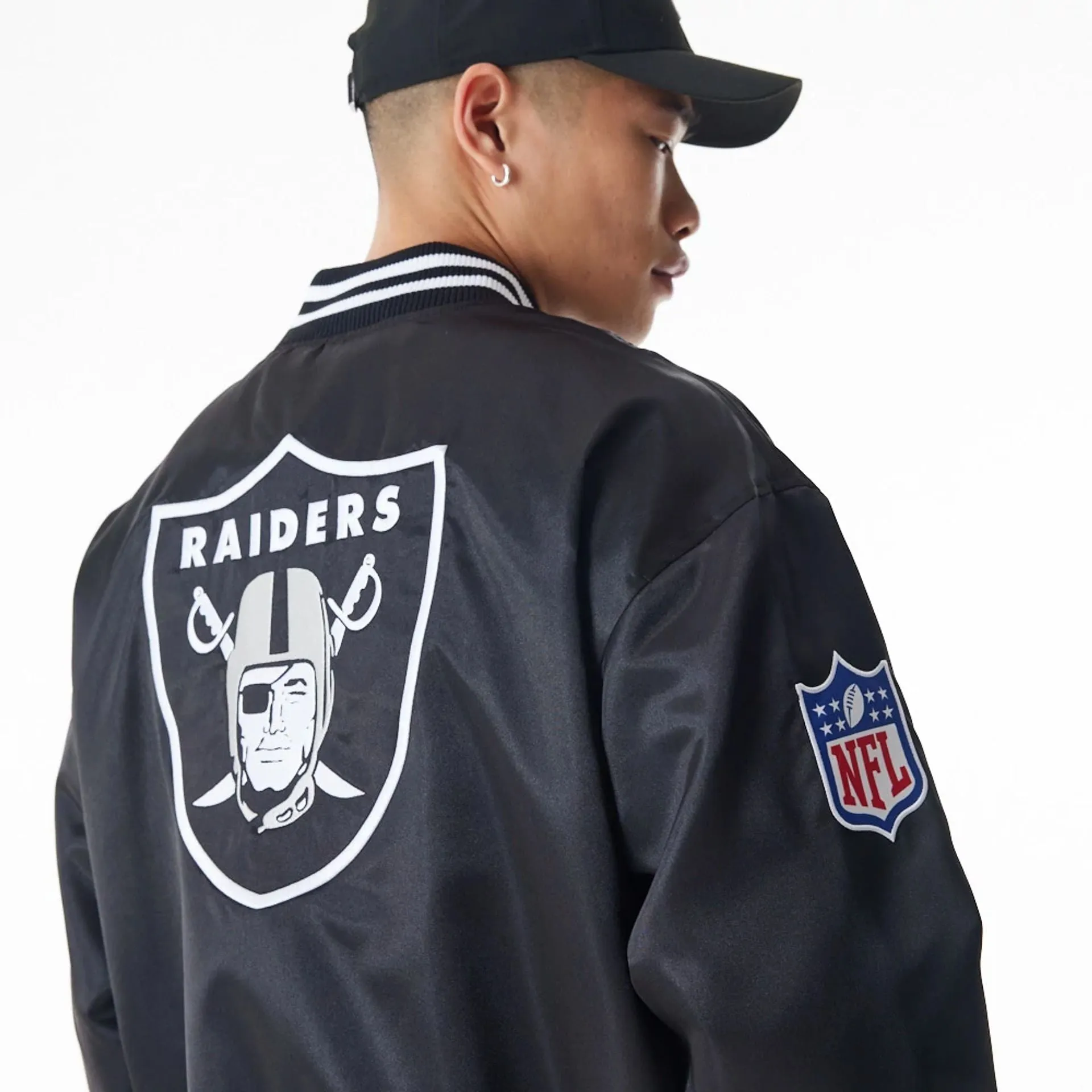 Las Vegas Raiders NFL Black Satin Bomber Jacket