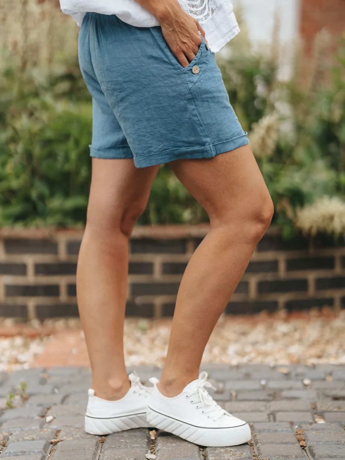 Linen Button Shorts