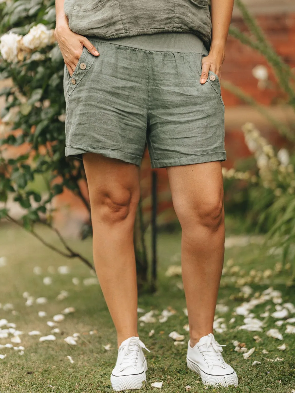 Linen Button Shorts