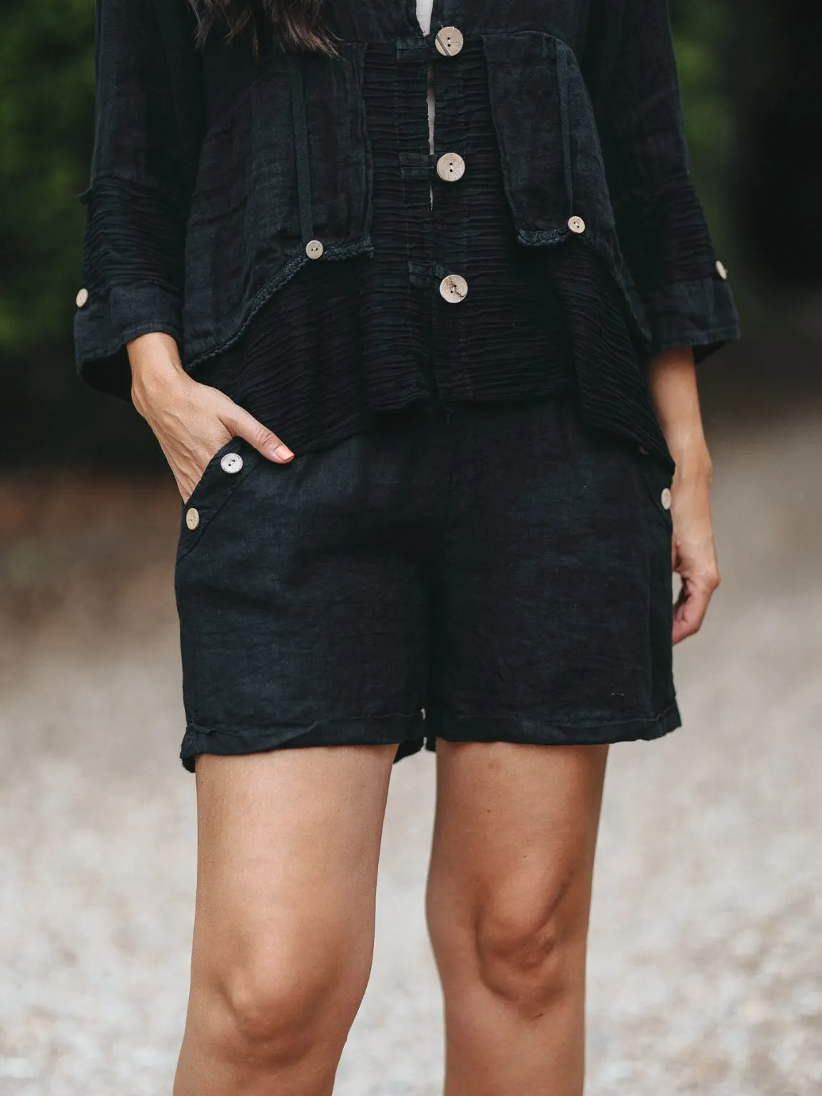 Linen Button Shorts