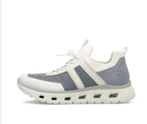 M6061- Laced Athletic Trainer- Off white & Blue- Rieker