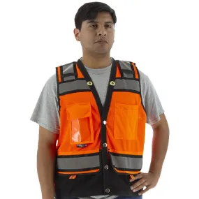 Majestic Class 2 Hi Vis Orange Heavy Duty Surveyors Vest with Contrasting Trim 75-3238