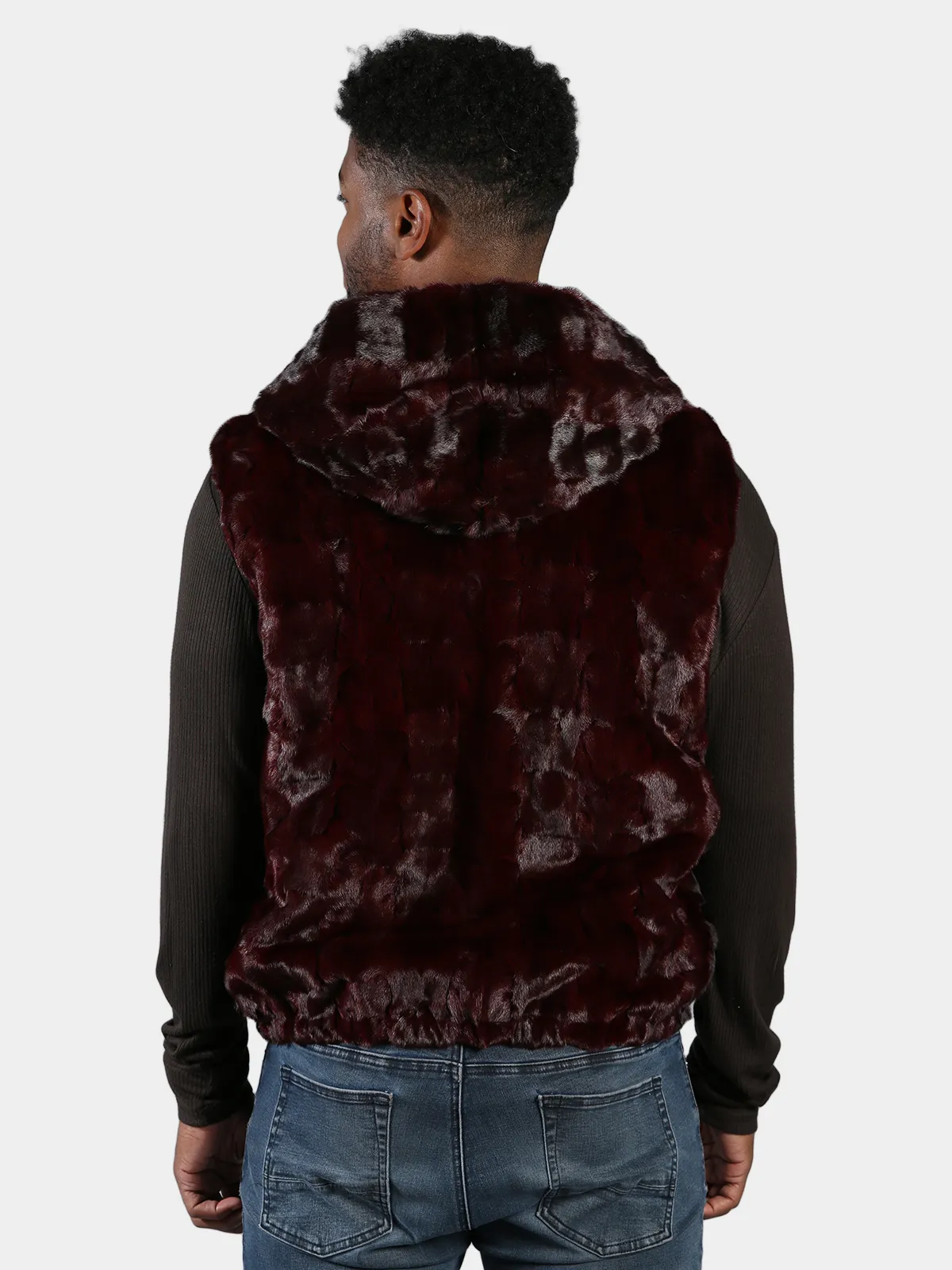 Man's Burgundy Diamond Mink Fur Vest - Day Furs