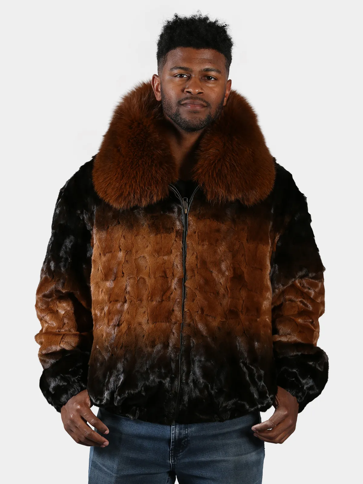 Man's Whiskey Degrade Diamond Section Mink Fur Jacket - Day Furs