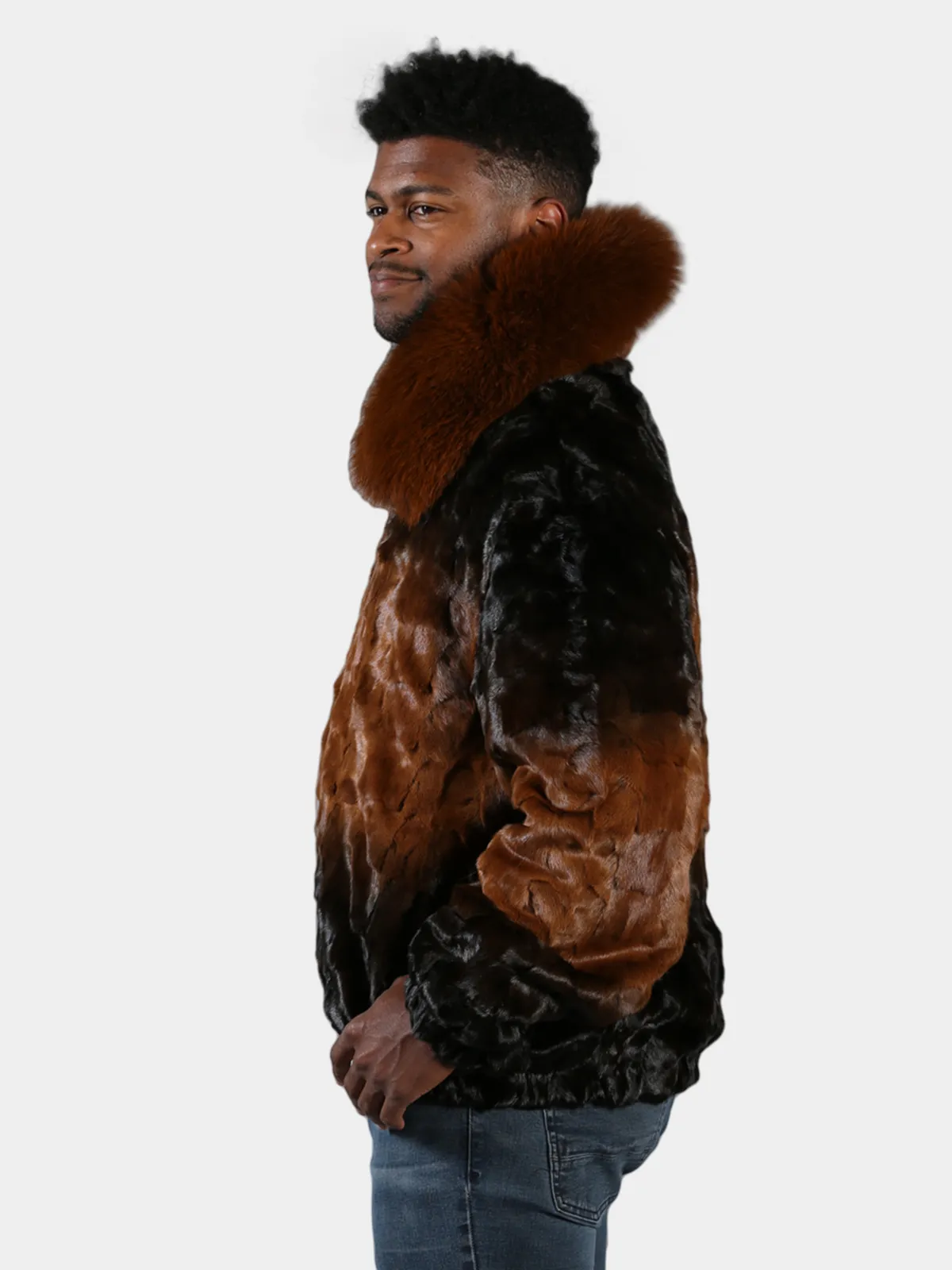 Man's Whiskey Degrade Diamond Section Mink Fur Jacket - Day Furs