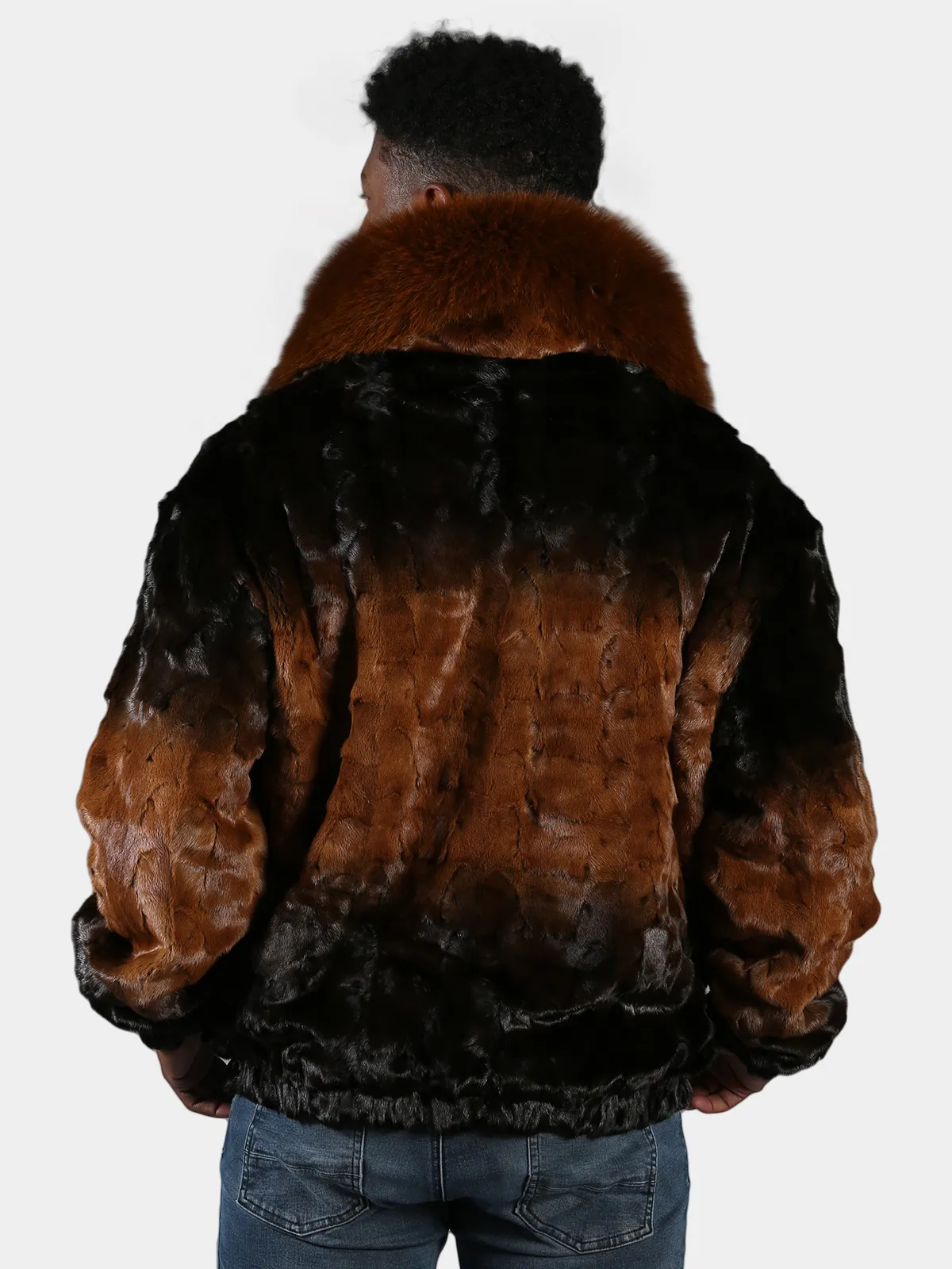 Man's Whiskey Degrade Diamond Section Mink Fur Jacket - Day Furs